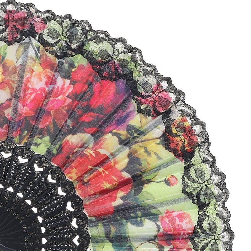 BABEYOND 6 pcs Spanish Floral Folding Hand Fan Vintage Handheld Lace Folding Fan with Different Patterns Fabric Folding Fan for Wedding Dancing Party (Color Random Selected with Spanish flower) - Image 3